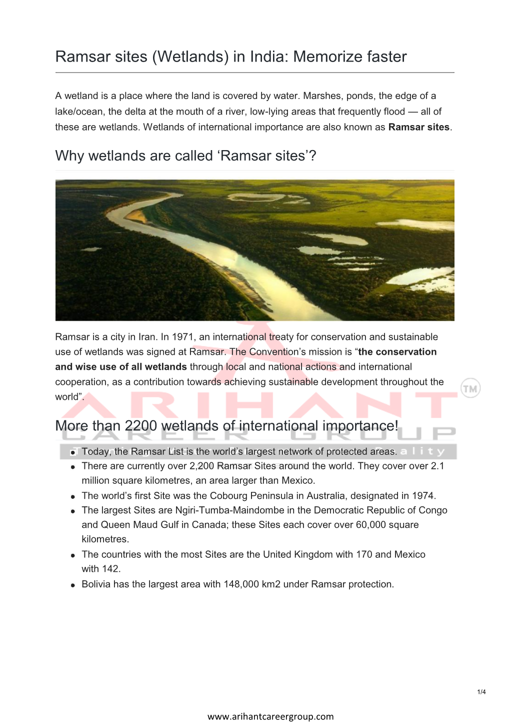 Ramsar Sites (Wetlands) in India: Memorize Faster