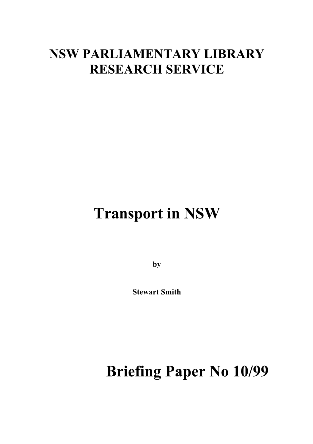 Transport in NSW Briefing Paper No 10/99