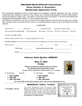 OMICRON DELTA EPSILON International Honor Society in Economics Membership Application Form