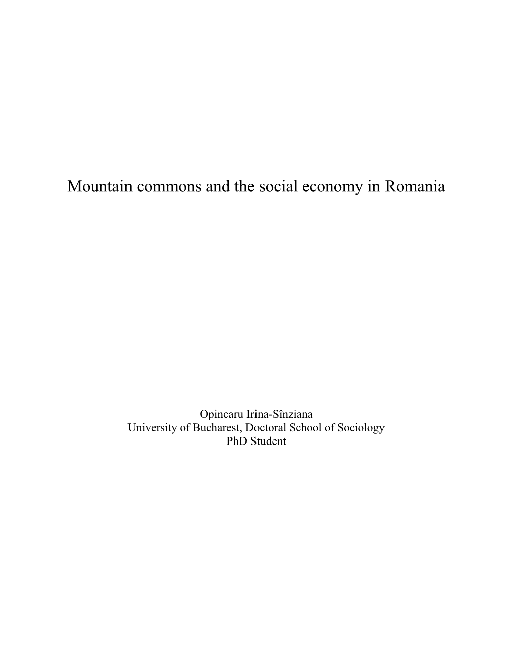 Mountain Commons and the Social Economy in Romania