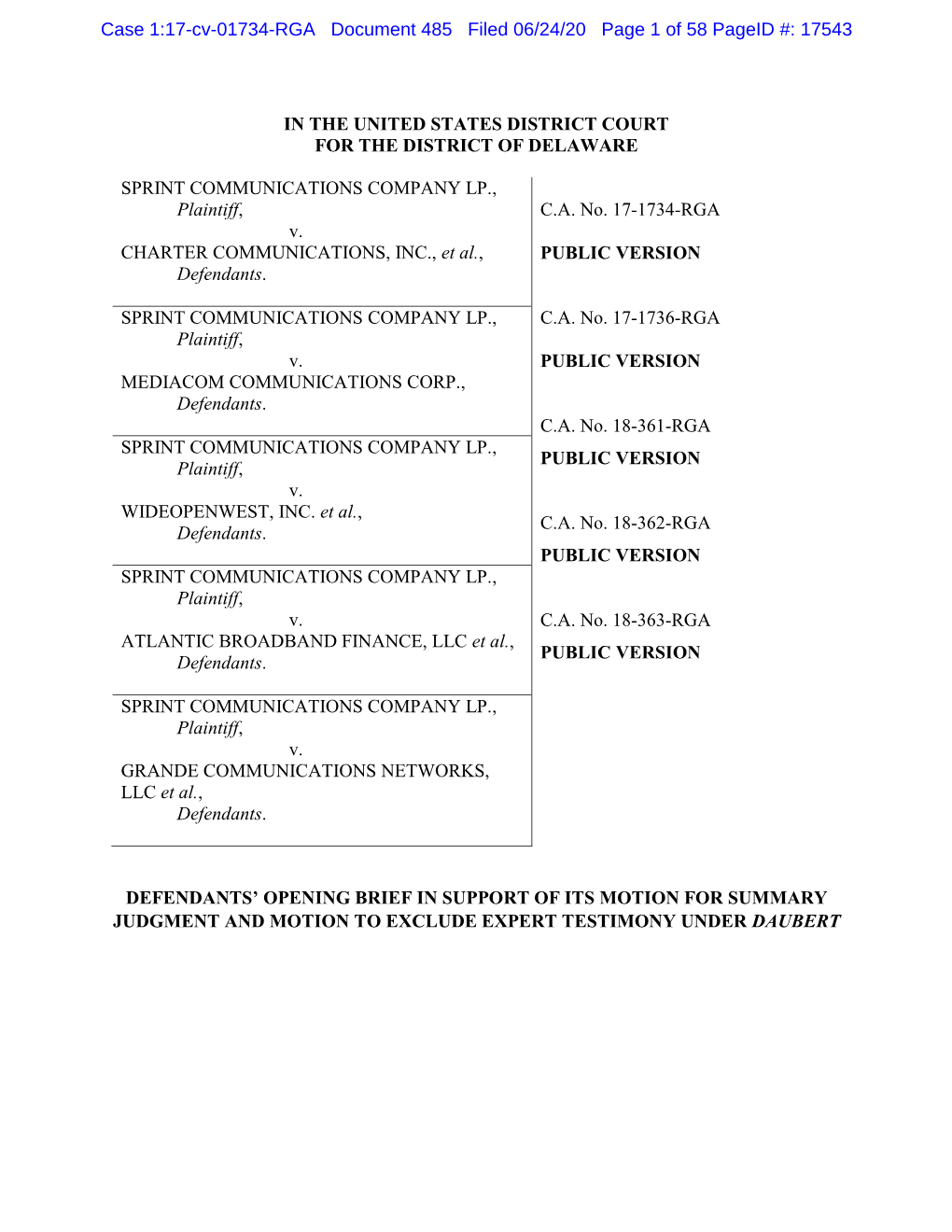 Case 1:17-Cv-01734-RGA Document 485 Filed 06/24/20 Page 1 of 58 Pageid #: 17543