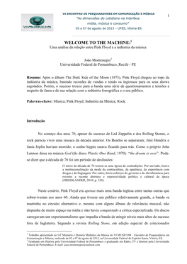 THE MACHINE:1 Uma Análise Da Relação Entre Pink Floyd E a Indústria Da Música