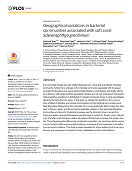 Geographical Variations in Bacterial Communities Associated with Soft Coral Scleronephthya Gracillimum