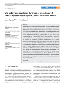 Life History and Population Dynamics of an Endangered Seahorse (Hippocampus Capensis) Within an Artificial Habitat