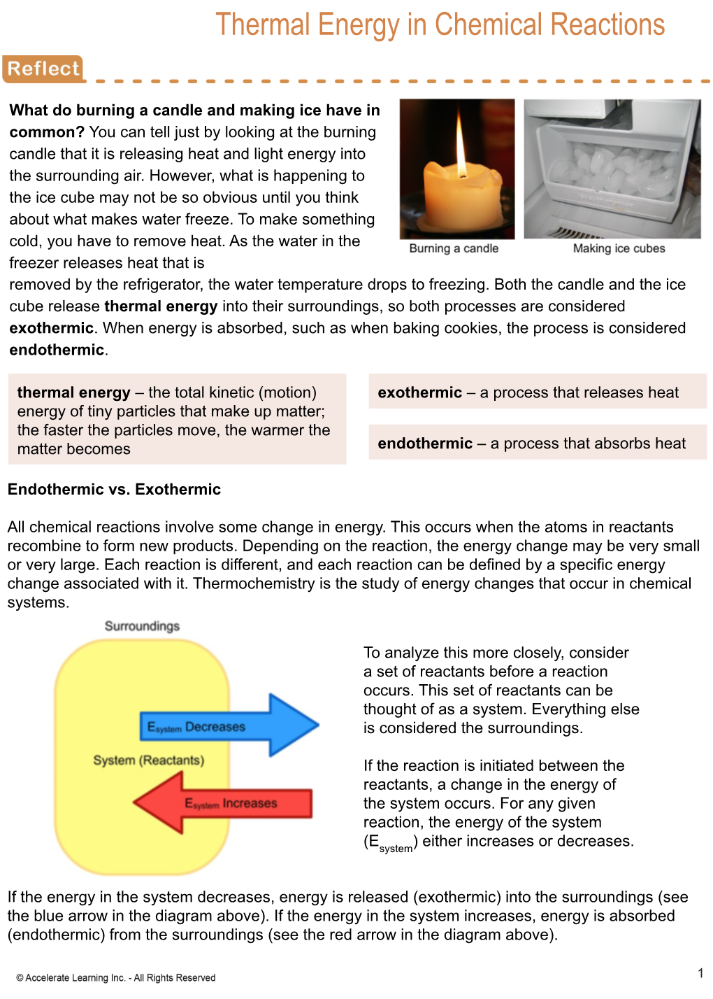 Thermal Energy in Chemical Reactions