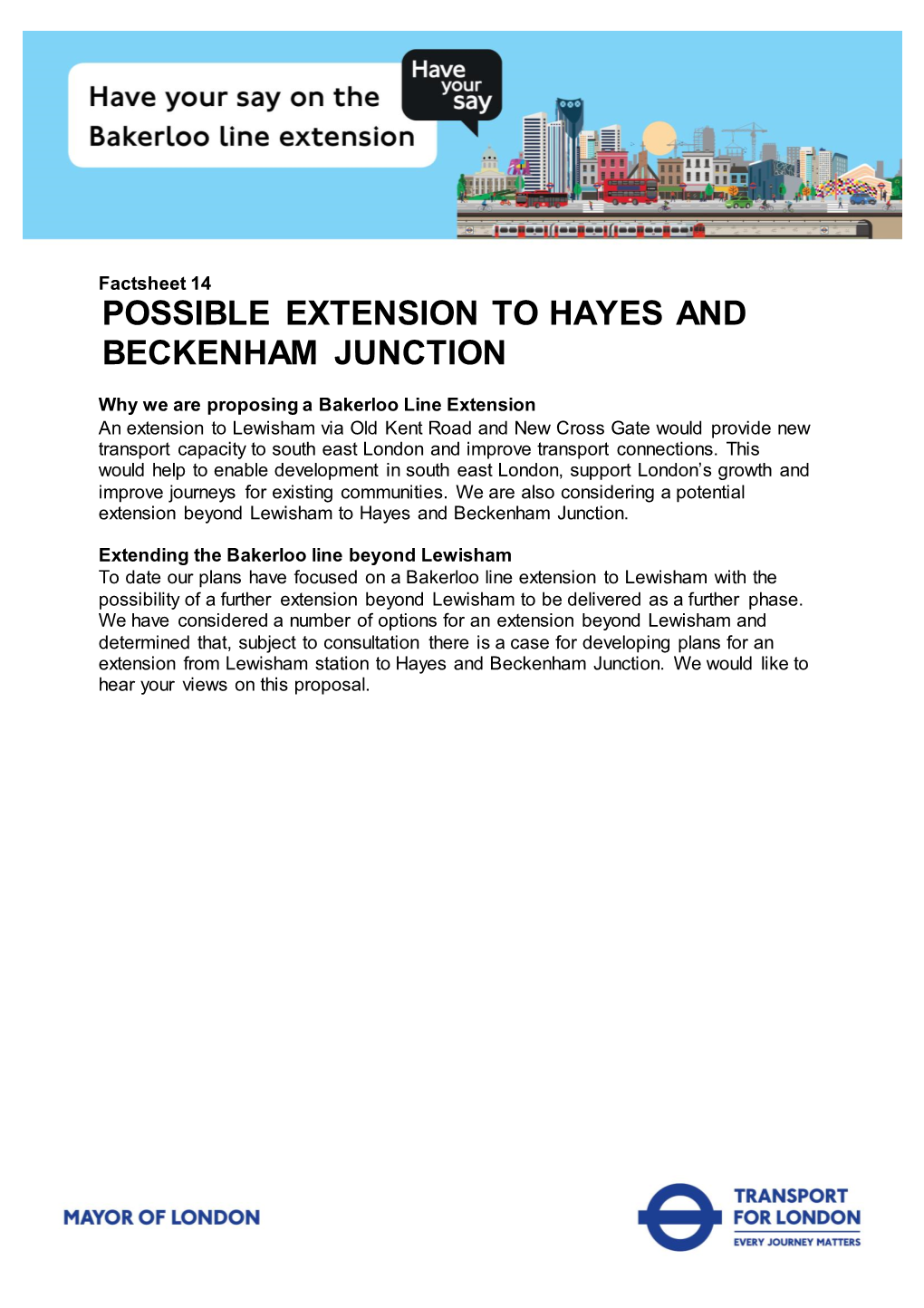 Possible Extension to Hayes and Beckenham Junction