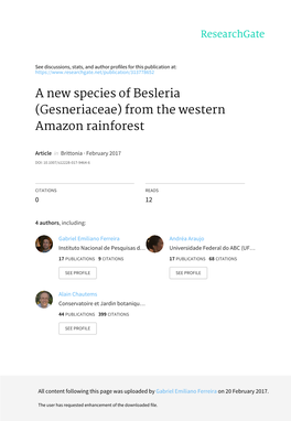 A New Species of Besleria (Gesneriaceae) from the Western Amazon Rainforest