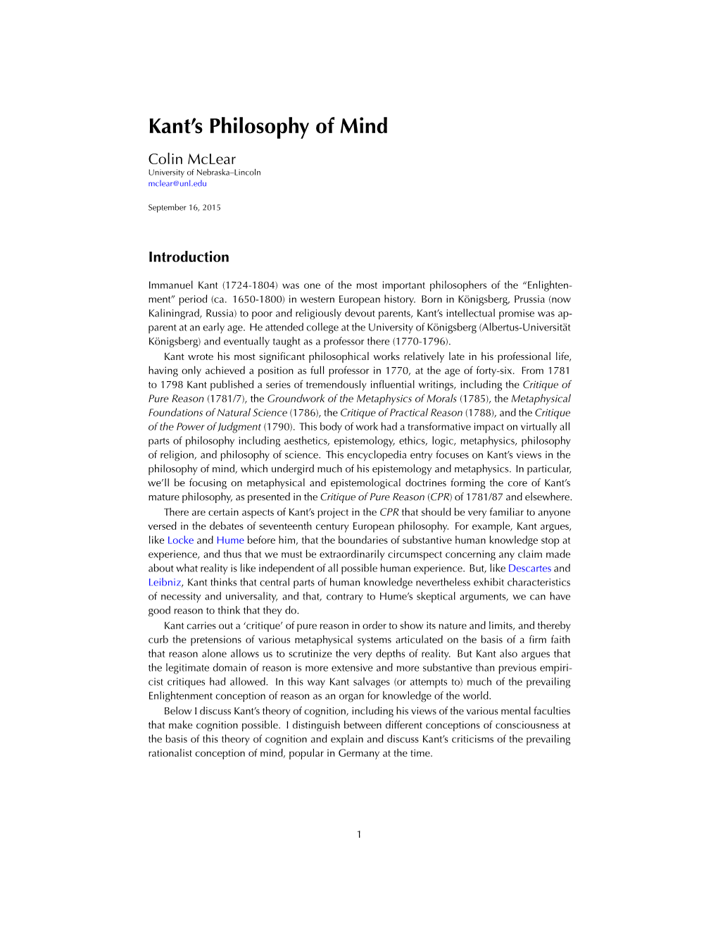 Kant's Philosophy of Mind