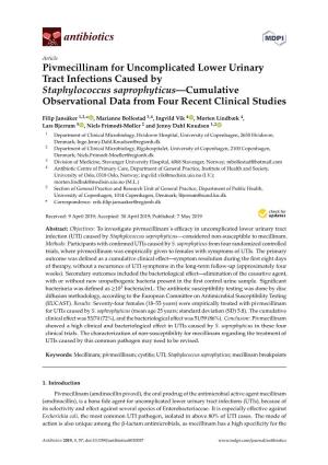 Pivmecillinam for Uncomplicated Lower Urinary Tract Infections Caused by Staphylococcus Saprophyticus—Cumulative Observational Data from Four Recent Clinical Studies