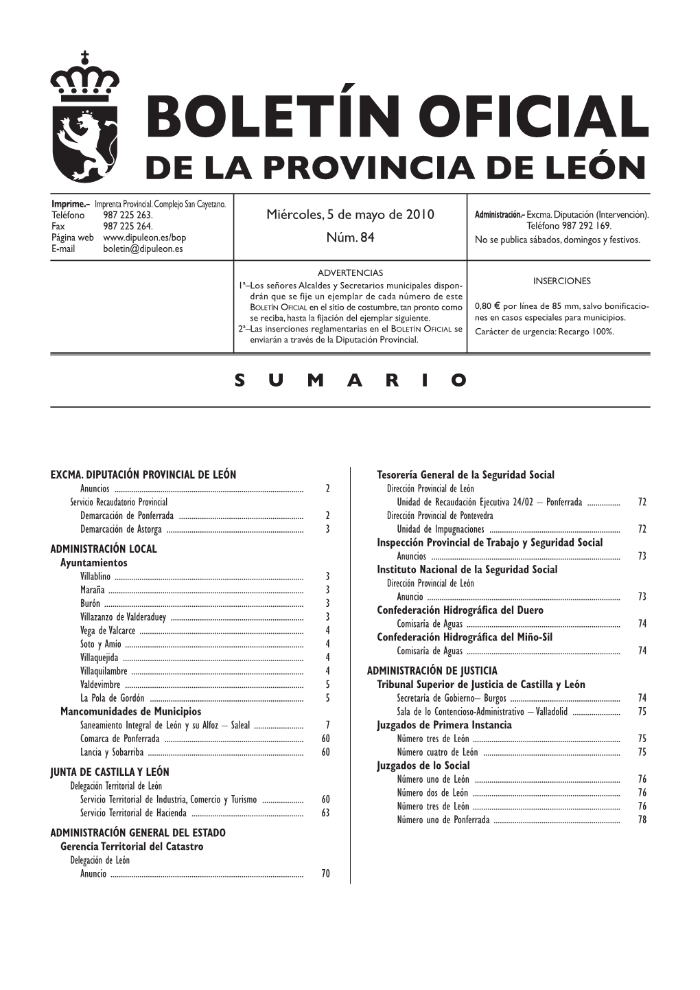 Boletín Oficial De La Provincia De León