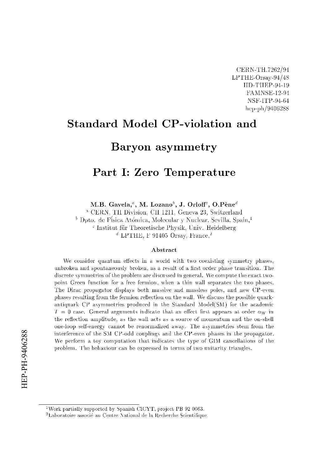 Standard Model CP-Violation and Baryon Asymmetry Part I: Zero