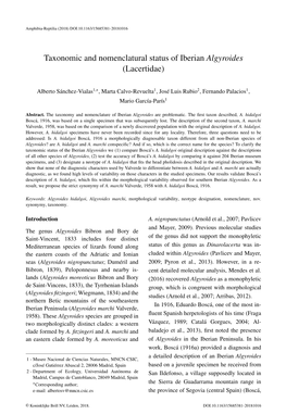 Taxonomic and Nomenclatural Status of Iberian Algyroides (Lacertidae)