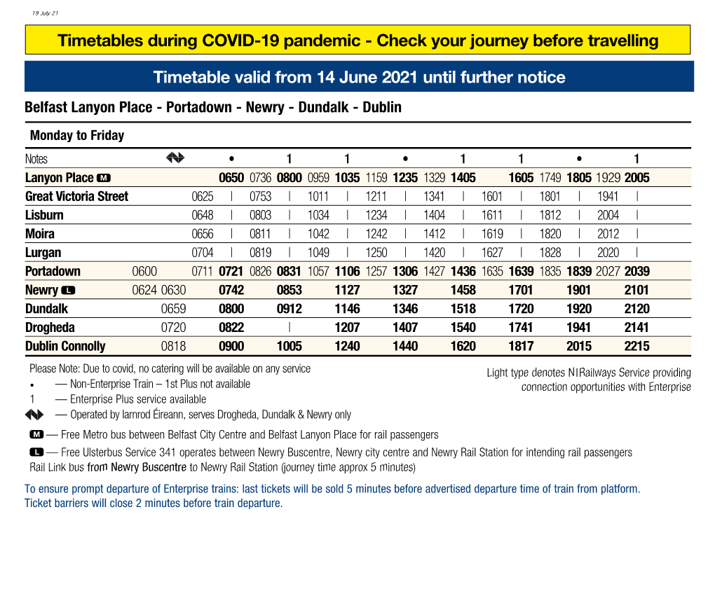 Timetables During COVID-19 Pandemic - Check Your Journey Before Travelling