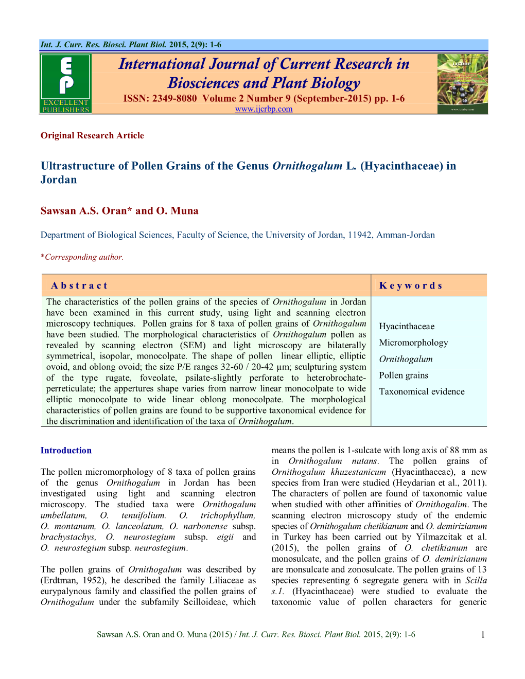 International Journal of Current Research in Biosciences and Plant Biology ISSN: 2349-8080 Volume 2 Number 9 (September-2015) Pp