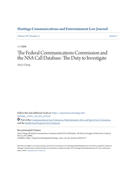 The Federal Communications Commission and the NSA Call Database: the Duty to Investigate, 30 Hastings Comm