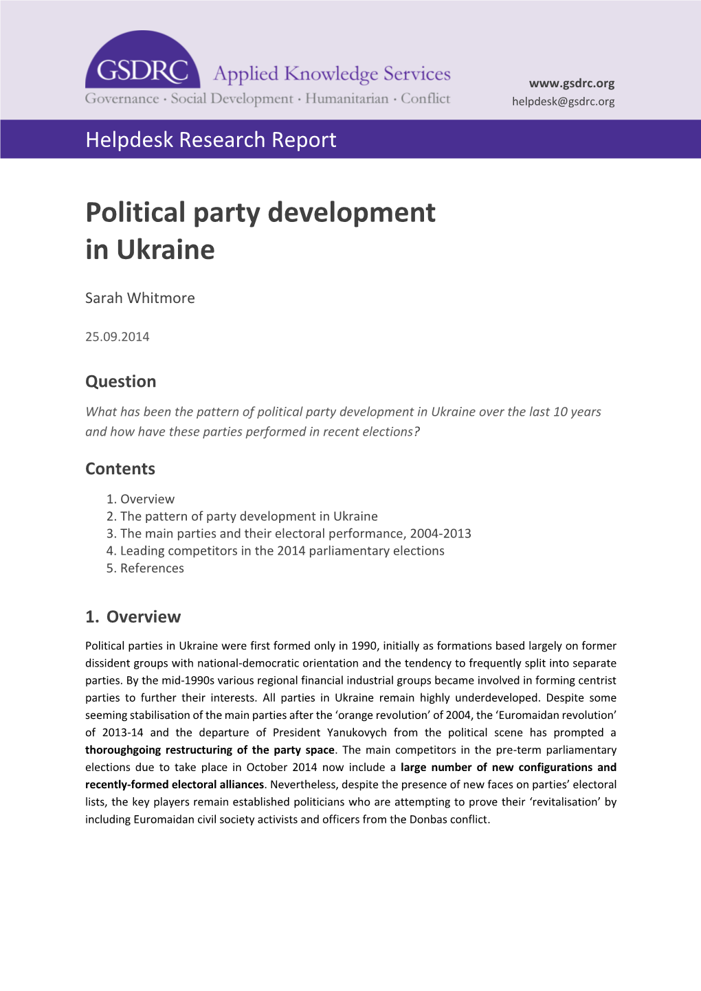 Political Party Development in Ukraine