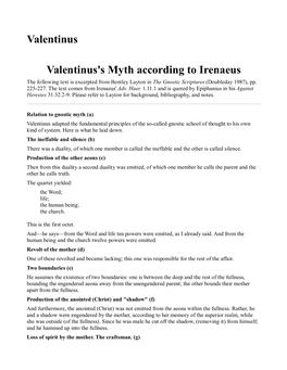 Valentinus Valentinus's Myth According to Irenaeus