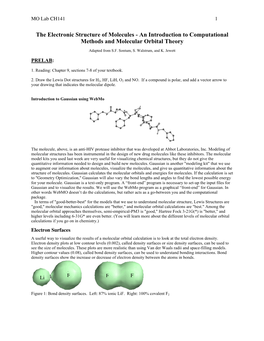 The Electronic Structure of Molecules - an Introduction to Computational Methods and Molecular Orbital Theory