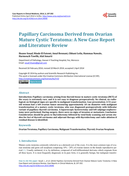 Papillary Carcinoma Derived from Ovarian Mature Cystic Teratoma: a New Case Report and Literature Review