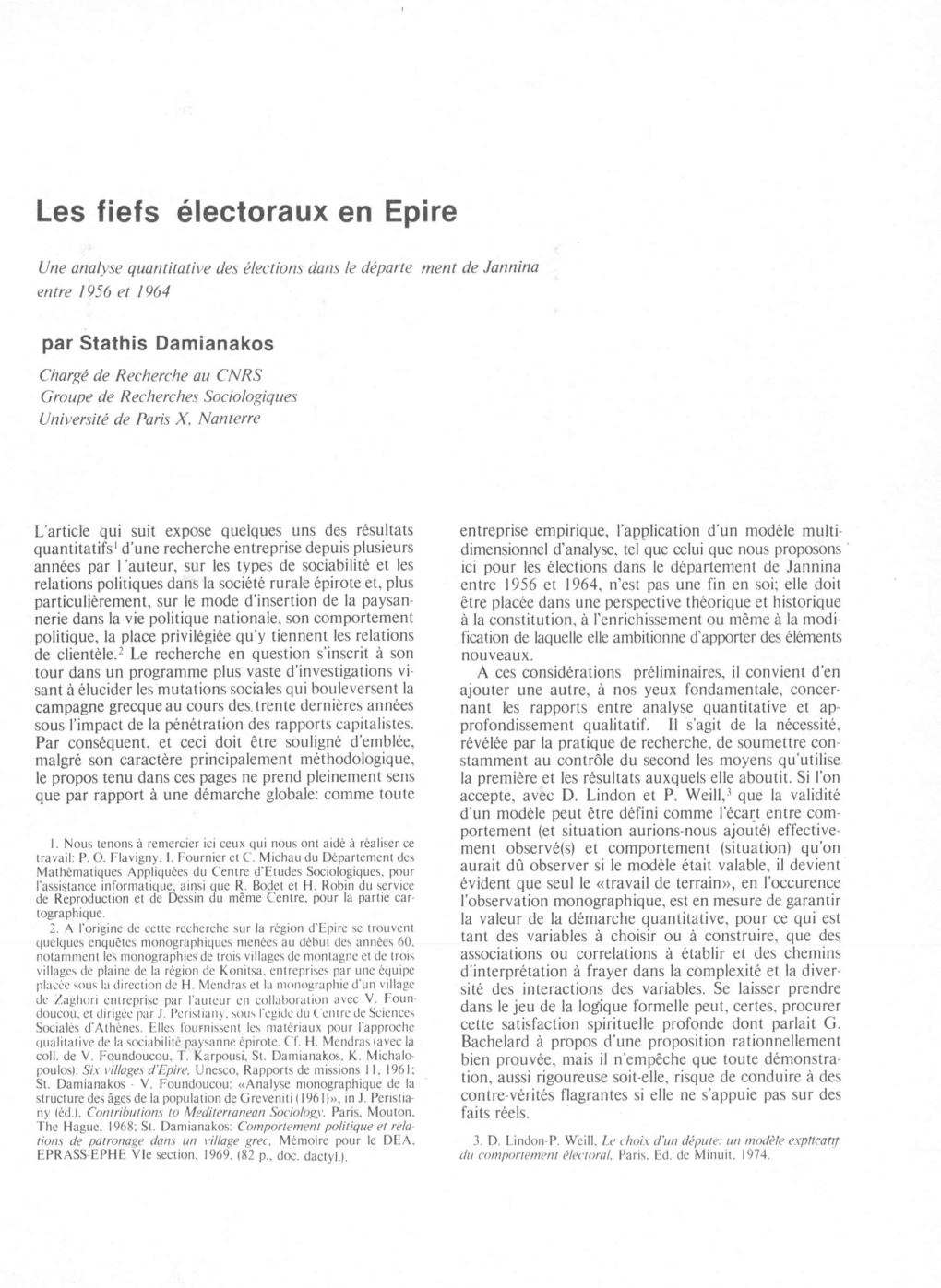 Les Fiefs Électoraux En Epire Line Analyse Quantitative Des Élections Dans Le Départe Ment De Donnina Entre 1956 Et 1964