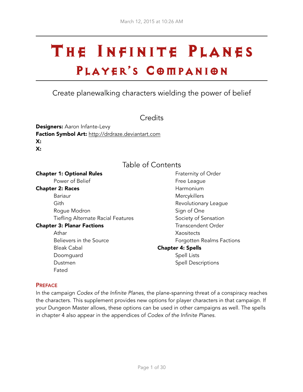 Infinite Planes Player's Companion