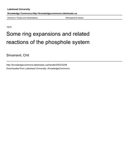 Some Ring Expansions and Related Reactions of the Phosphole System