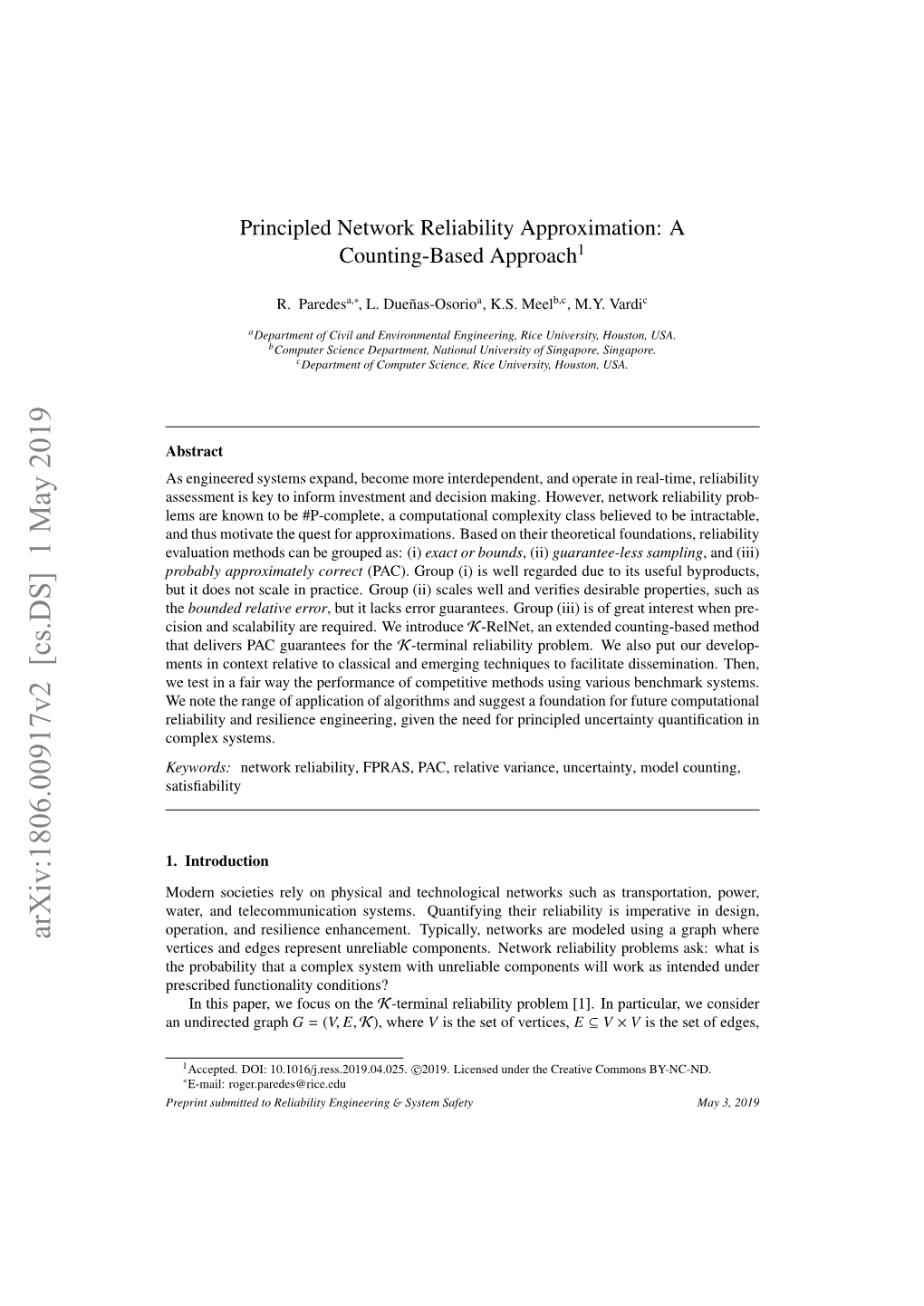 Principled Network Reliability Approximation: a Counting-Based Approach1