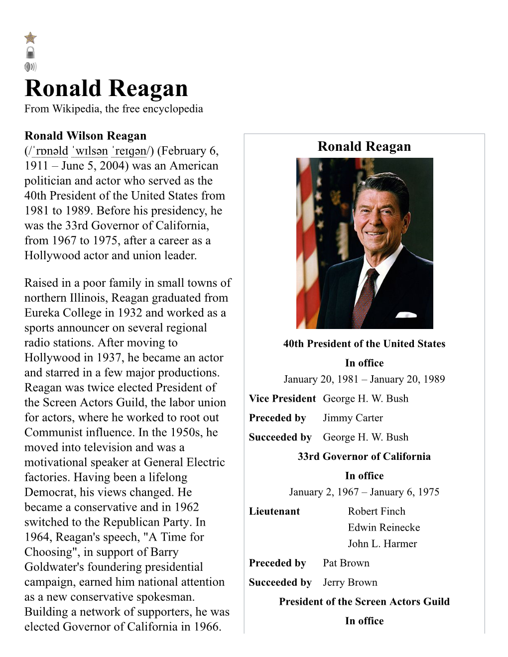 Ronald Reagan from Wikipedia, the Free Encyclopedia