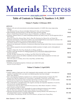 Table of Contents to Volume 9, Numbers 1ÂŒ9, 2019