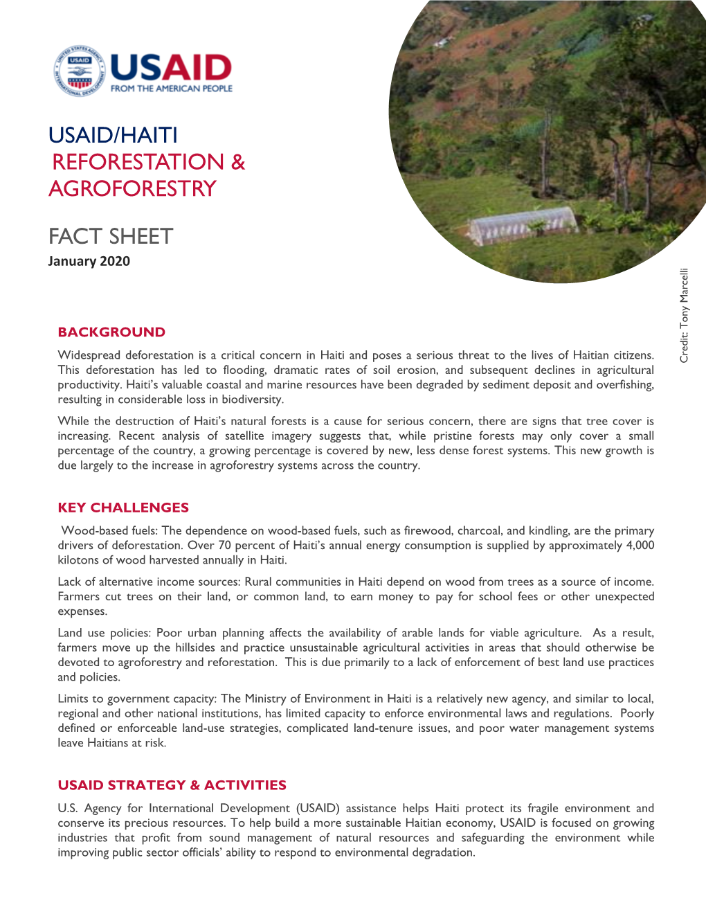 Usaid/Haiti Reforestation & Agroforestry Fact Sheet