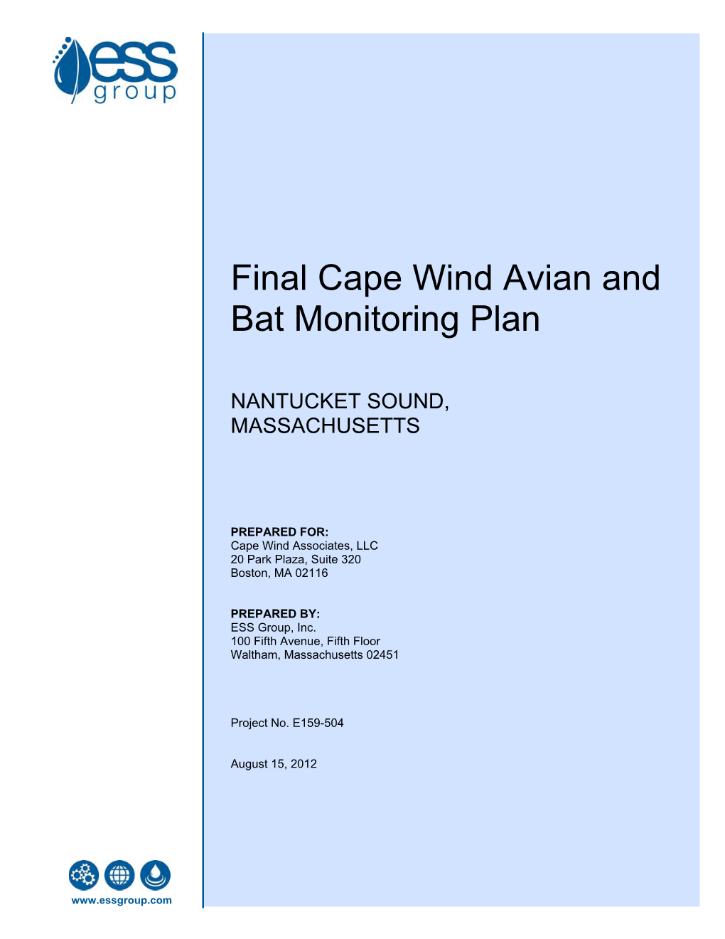 Final Cape Wind Avian and Bat Monitoring Plan