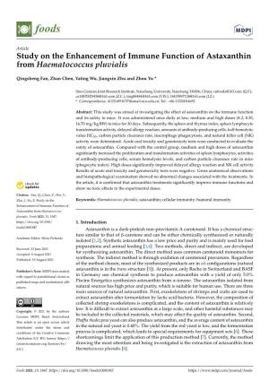 Study on the Enhancement of Immune Function of Astaxanthin from Haematococcus Pluvialis