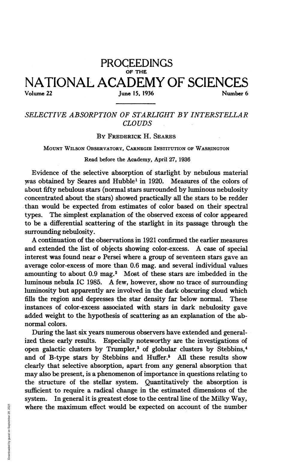 NATIONAL ACADEMY of SCIENCES Volume 22 June 15, 1936 Number 6