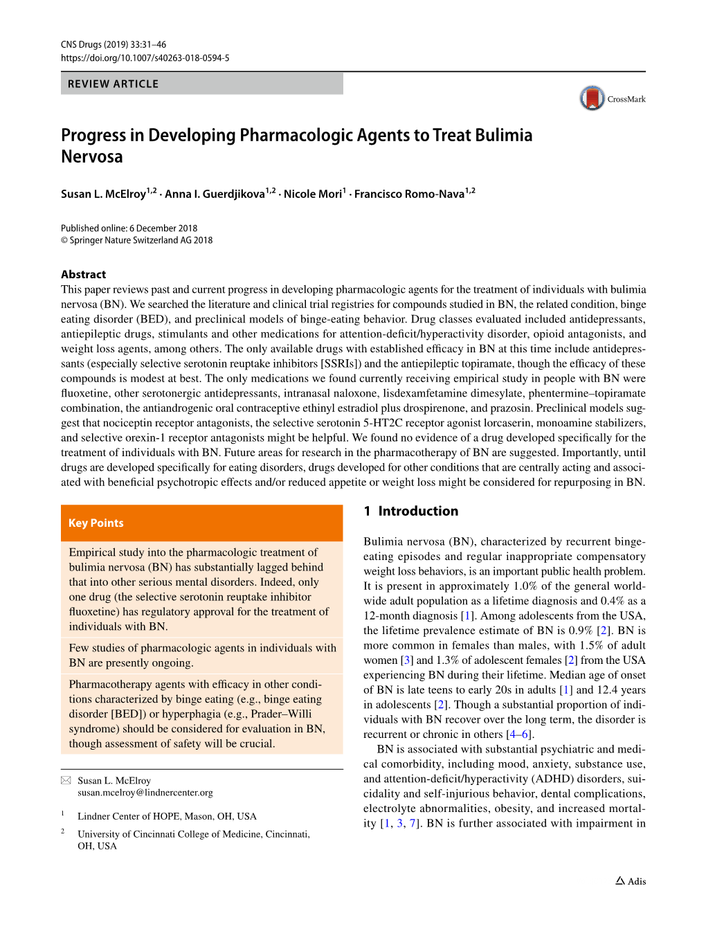 Progress in Developing Pharmacologic Agents to Treat Bulimia Nervosa