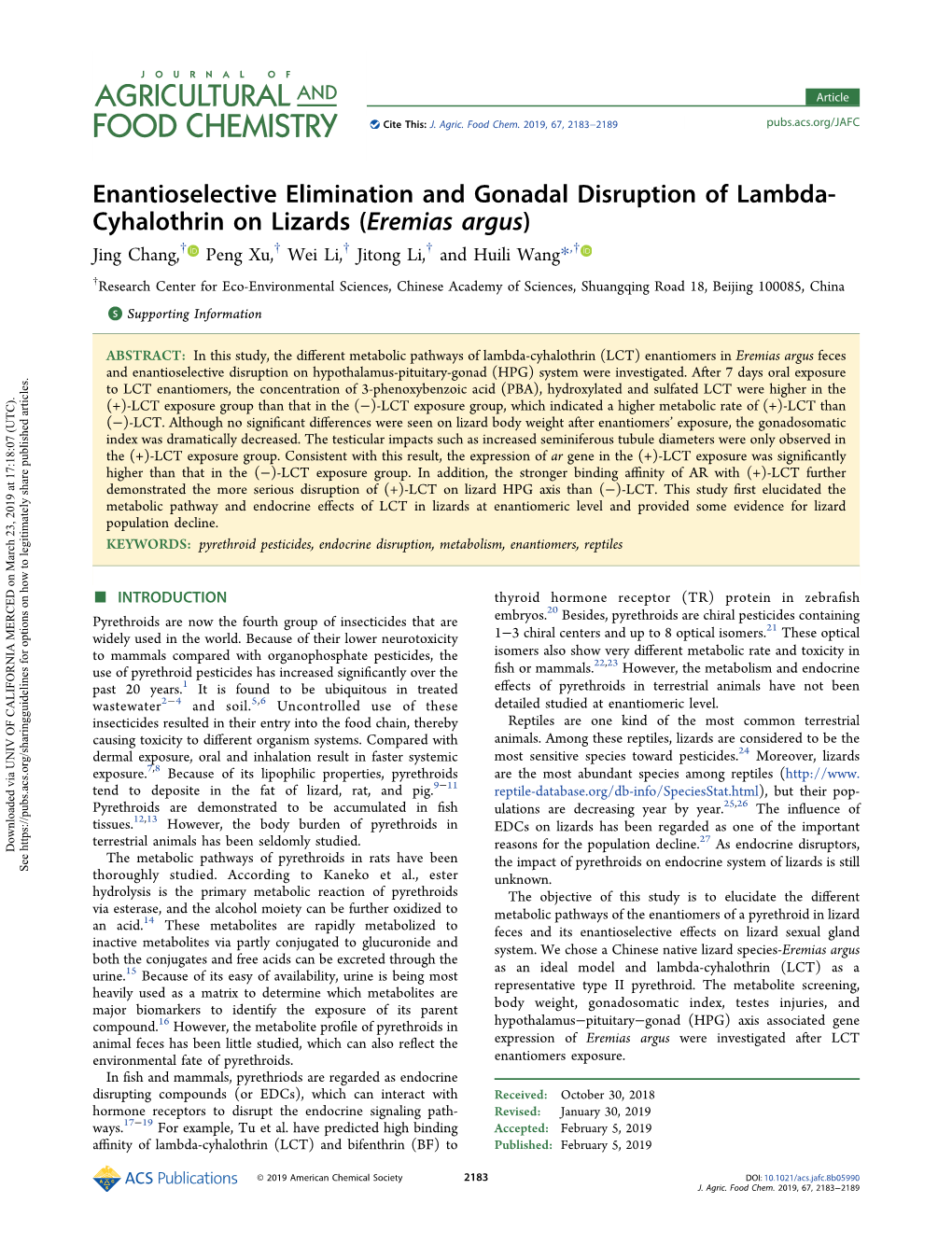 Enantioselective Elimination and Gonadal Disruption of Lambda