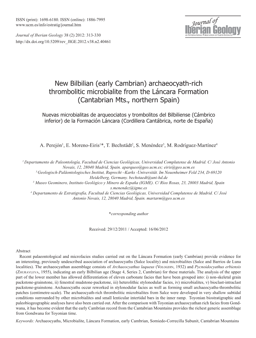 New Bilbilian (Early Cambrian) Archaeocyath-Rich Thrombolitic Microbialite from the Láncara Formation (Cantabrian Mts., Northern Spain)