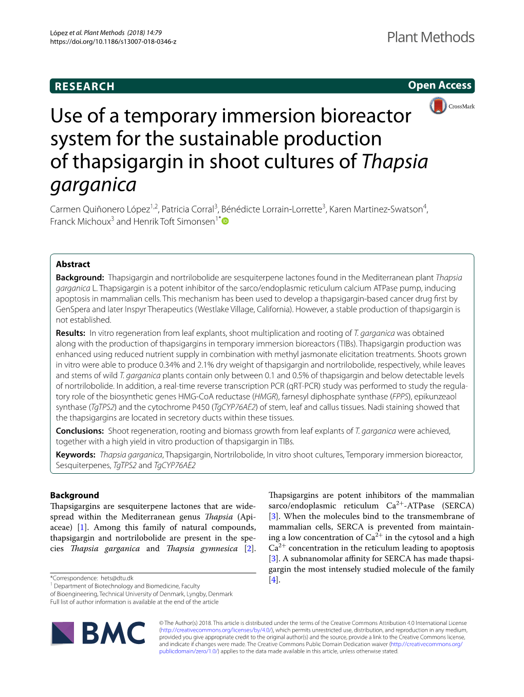 Thapsia Garganica Carmen Quiñonero López1,2, Patricia Corral3, Bénédicte Lorrain‑Lorrette3, Karen Martinez‑Swatson4, Franck Michoux3 and Henrik Toft Simonsen1*