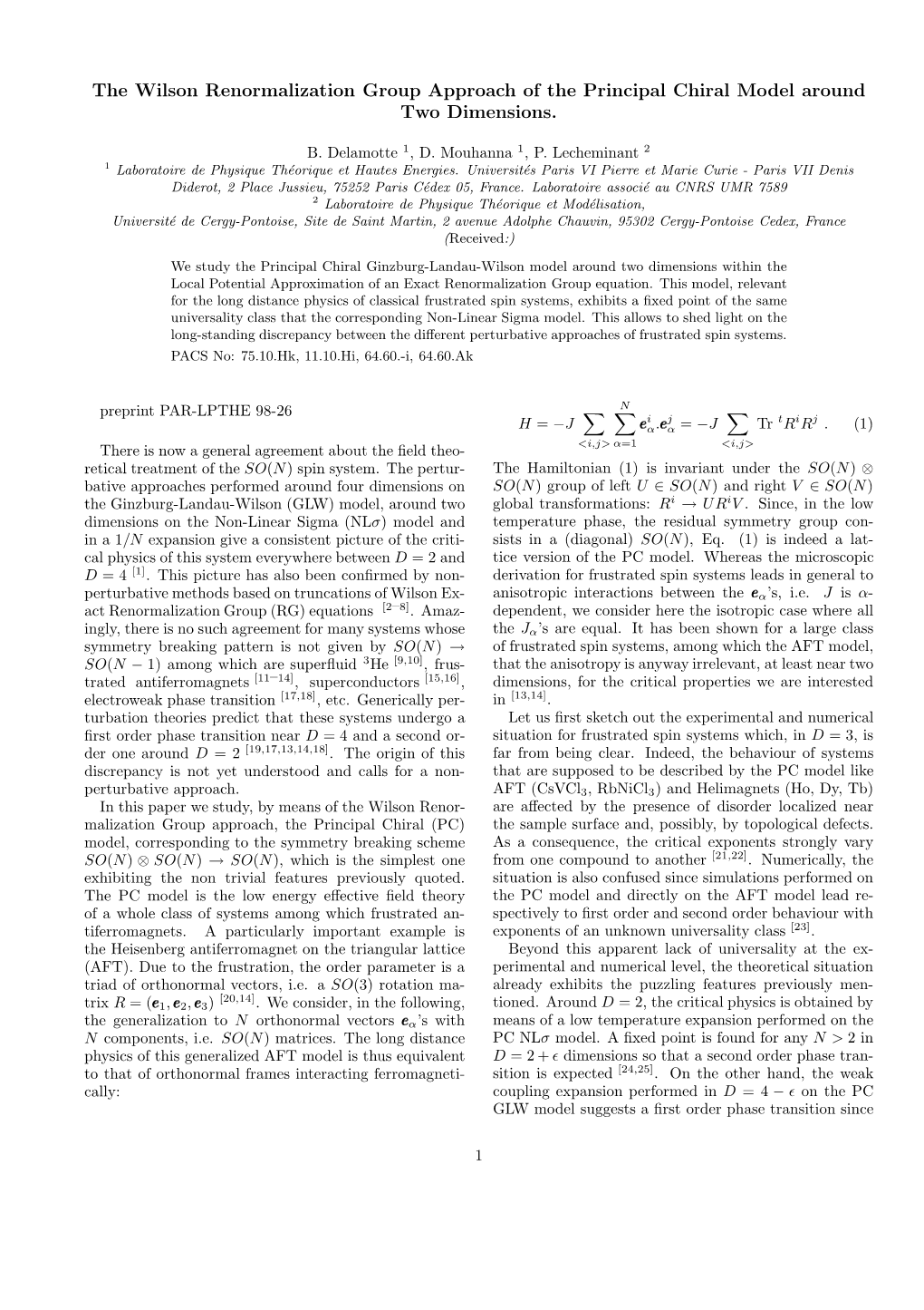 The Wilson Renormalization Group Approach of the Principal Chiral Model Around Two Dimensions