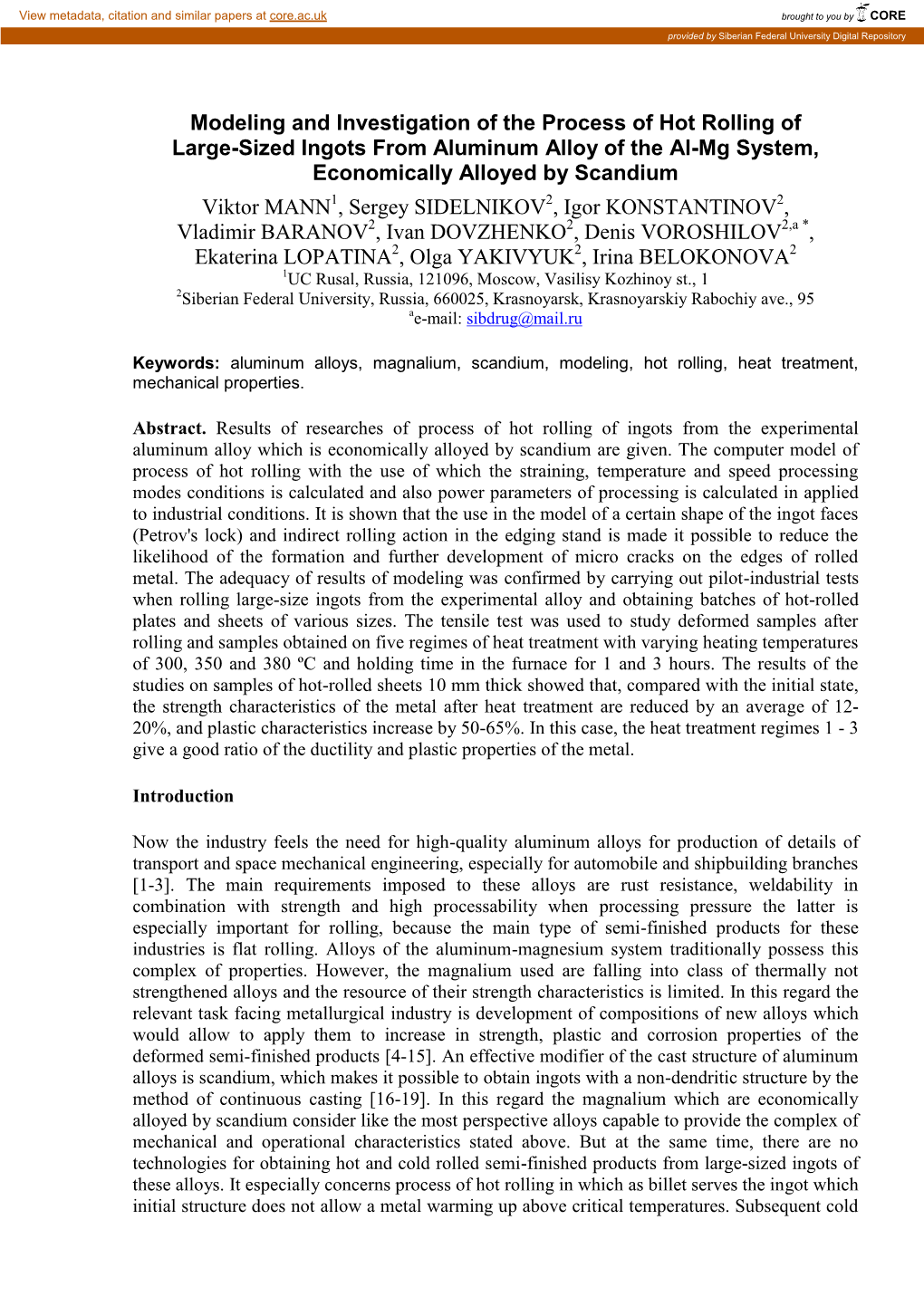 Modeling and Investigation of the Process of Hot Rolling of Large