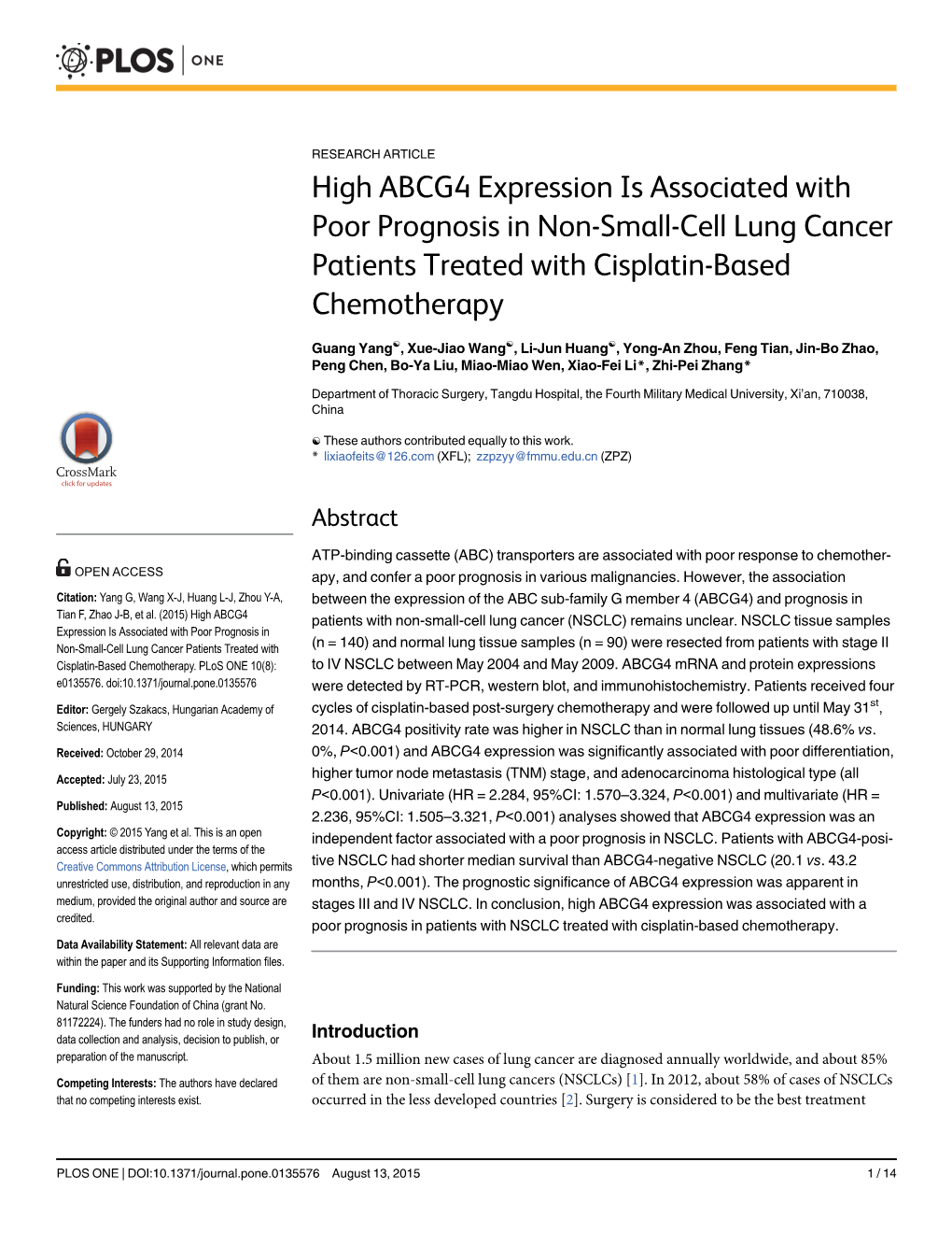 High ABCG4 Expression Is Associated with Poor Prognosis in Non-Small-Cell Lung Cancer Patients Treated with Cisplatin-Based Chemotherapy