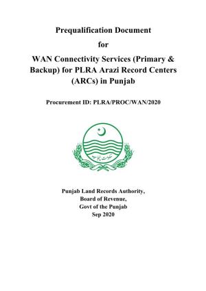 (Primary & Backup) for PLRA Arazi Record Centers (Arcs) in Punjab
