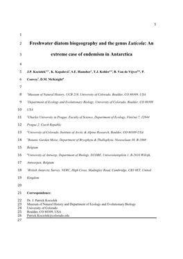 Freshwater Diatom Biogeography and the Genus Luticola: An