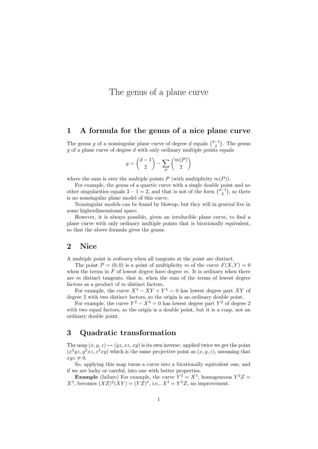 The Genus of a Plane Curve