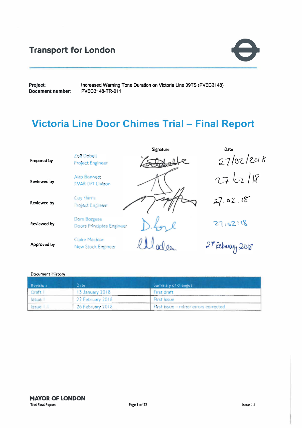 Victoria Line Door Chimes Trial - Final Report