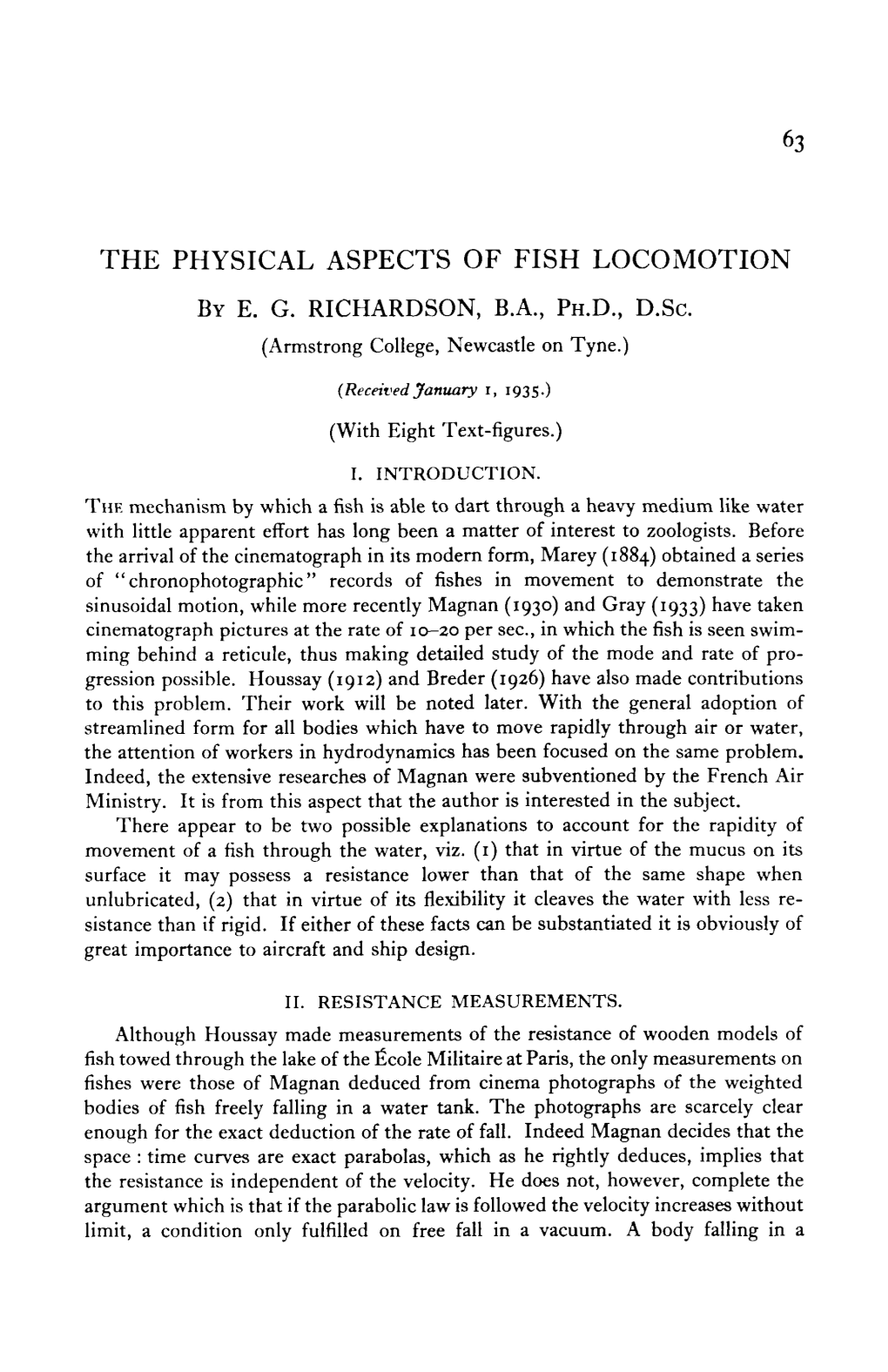 The Physical Aspects of Fish Locomotion