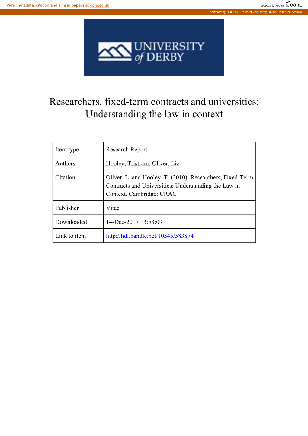 Researchers, Fixed-Term Contracts and Universities: Understanding the Law in Context