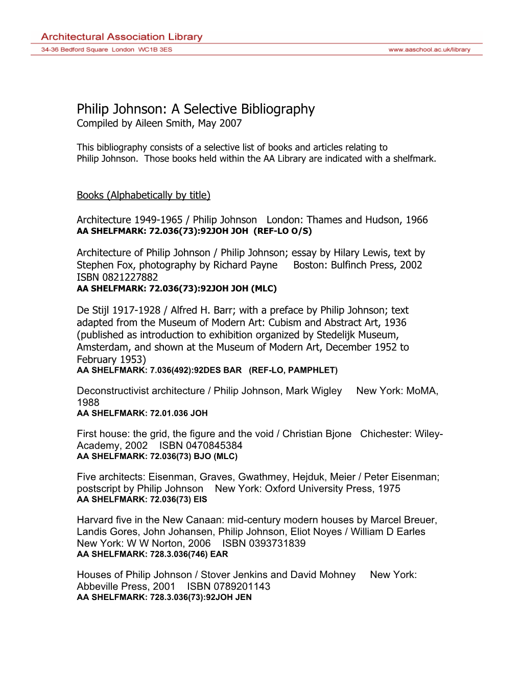 AA Library Bibliography