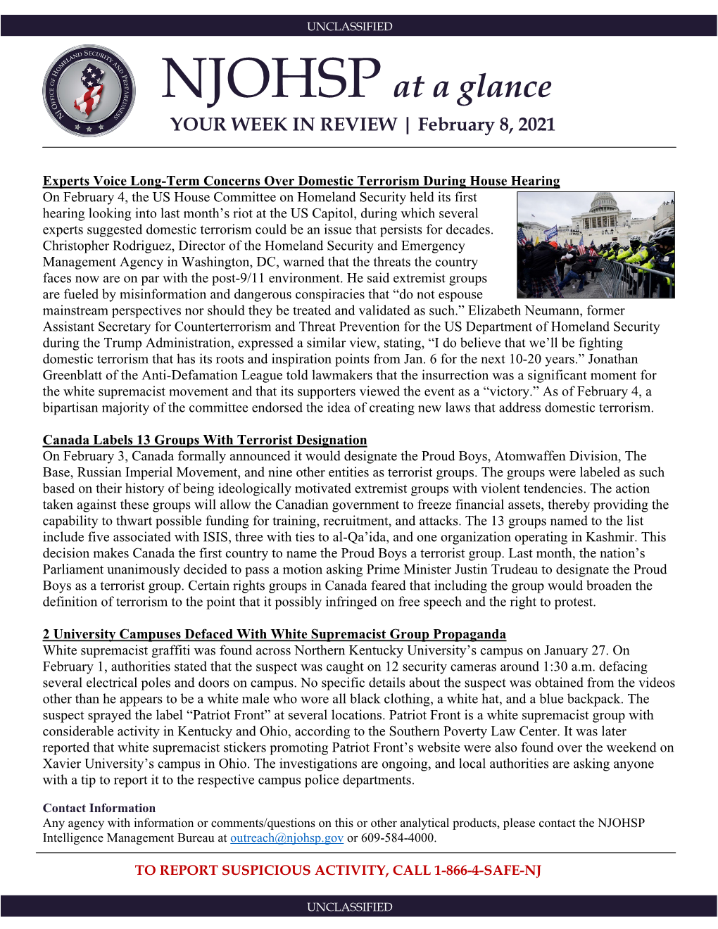 NJOHSP at a Glance YOUR WEEK in REVIEW | February 8, 2021