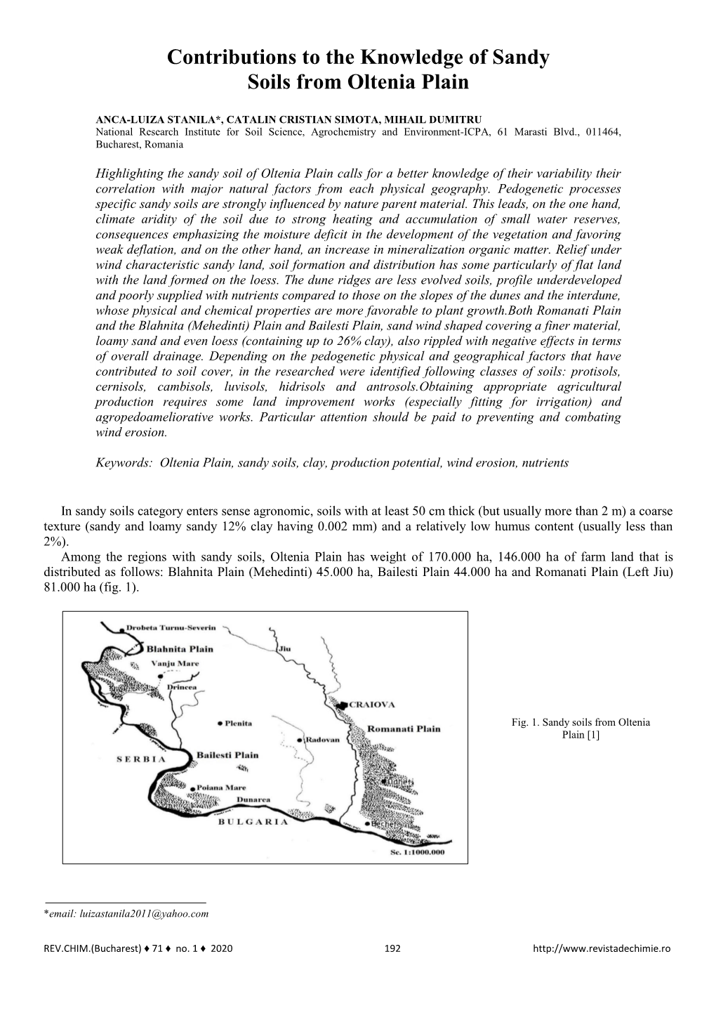 Contributions to the Knowledge of Sandy Soils from Oltenia Plain