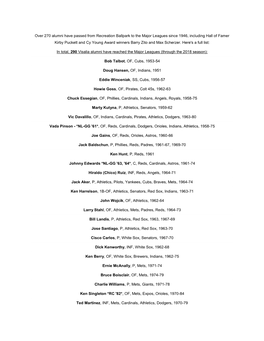 Over 270 Alumni Have Passed from Recreation Ballpark to the Major